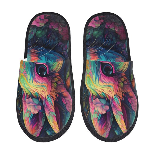 Lukts Colorful Patterned Rabbit for Autumn and Winter Cotton Slippers, EVA Wear-resistant and Non-slip Indoor and Outdoor Home Slippers-Medium