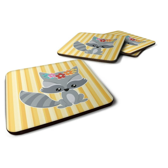 Carolines Treasures BB6791FC Raccoon Foam Coaster Set of 4 3 1/2 x 3 1/2 multicolor