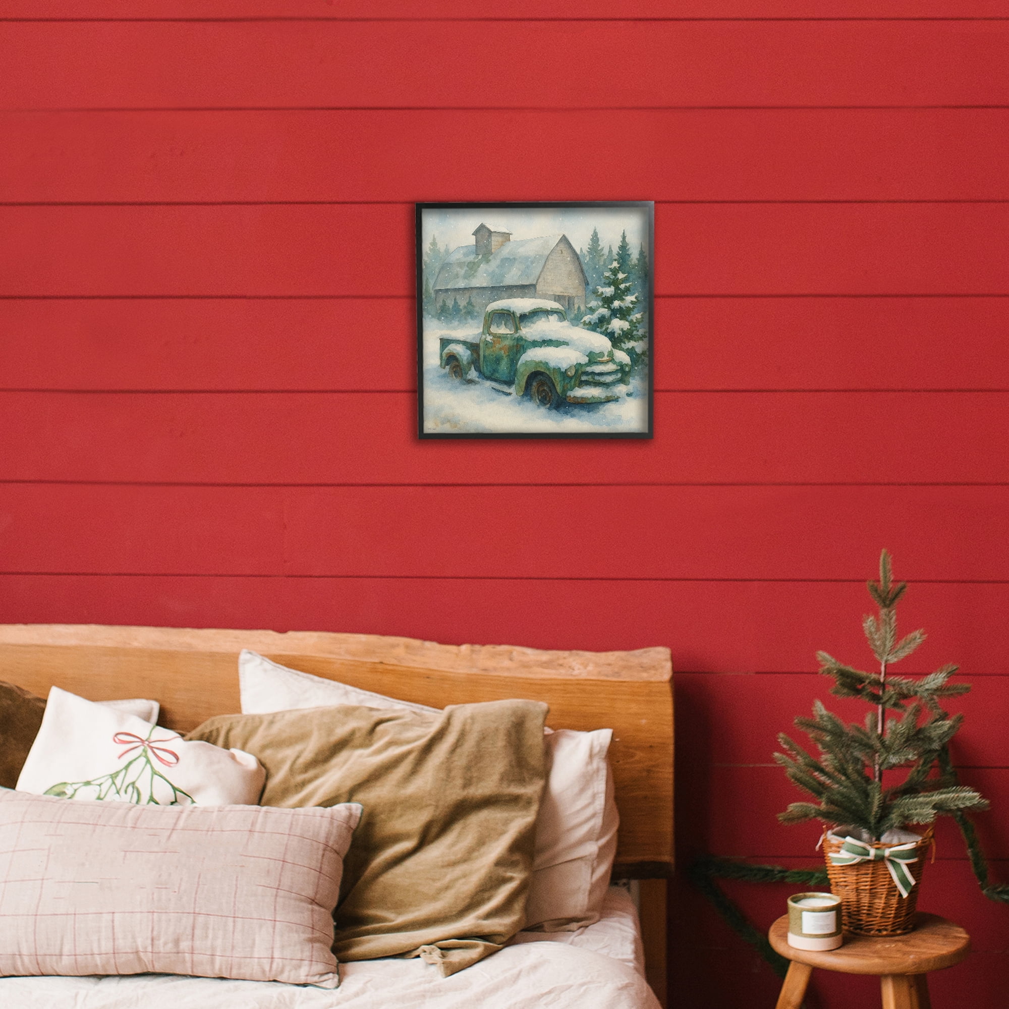 Stupell Industries Nostalgic Winter Farm Truck Black Framed Giclee Art, design by Antony Smith