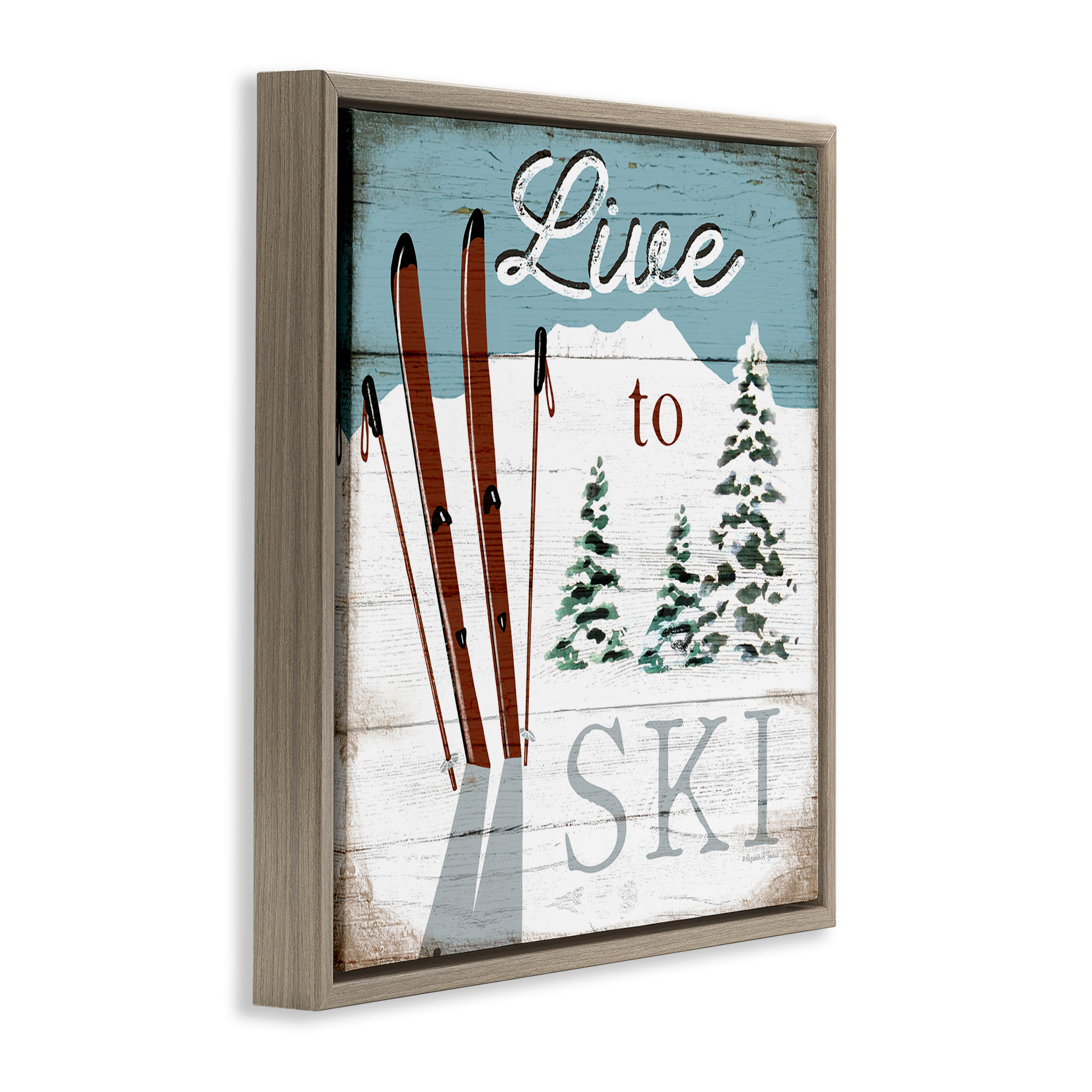 Stupell Industries Live To Ski Rustic Snow Sports Sports Painting Brown Floater Framed Canvas Art Print Wall Art, 18 x 18