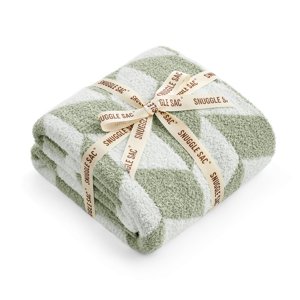 Snuggle Sac Chevron Throw Blanket Reversible Soft Fuzzy Microfiber Jacquard Knit for Couch and Bed Sage Green 50 x 60 Inches