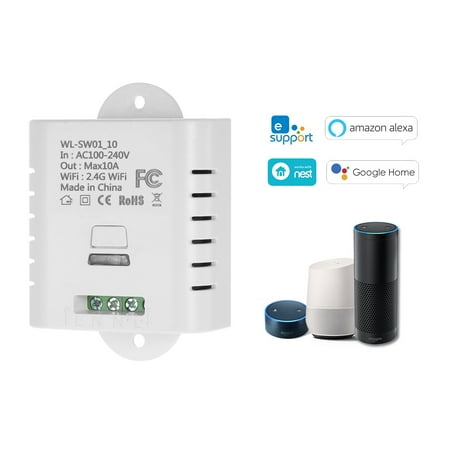 WIFI Smart Switch 10A Wireless Light Timer Switch Phone APP Remote Control Compatible with Amazon Alexa & for Google Home Voice Control Home Automation