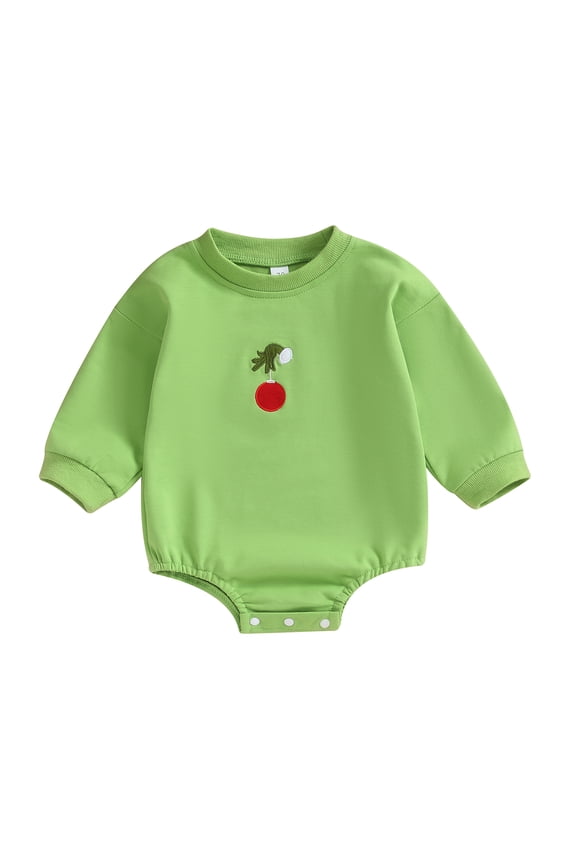 Baby Christmas Rompers Infant Graphic Embroidery Round Neck Long Sleeve Bodysuit Newborn Jumpsuits for Winter One Piece 6 9 12 18 24 Months Infant Clothes