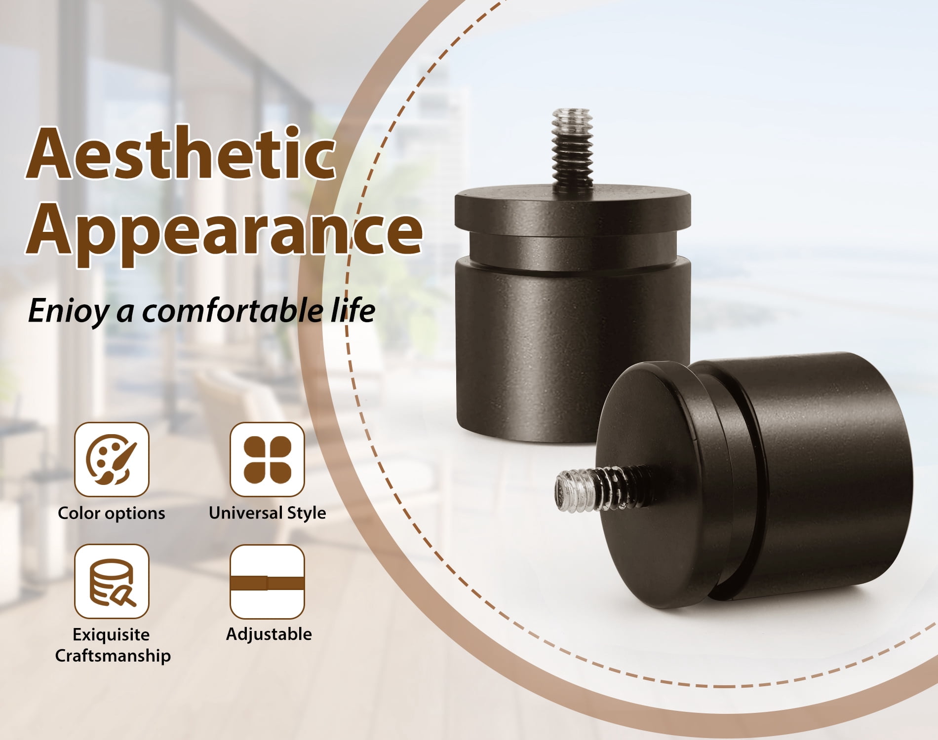 KAMANINA 1" Adjustable Heavy Duty Single Curtain Rod with Cap Finial, 84 - 120", Bronze