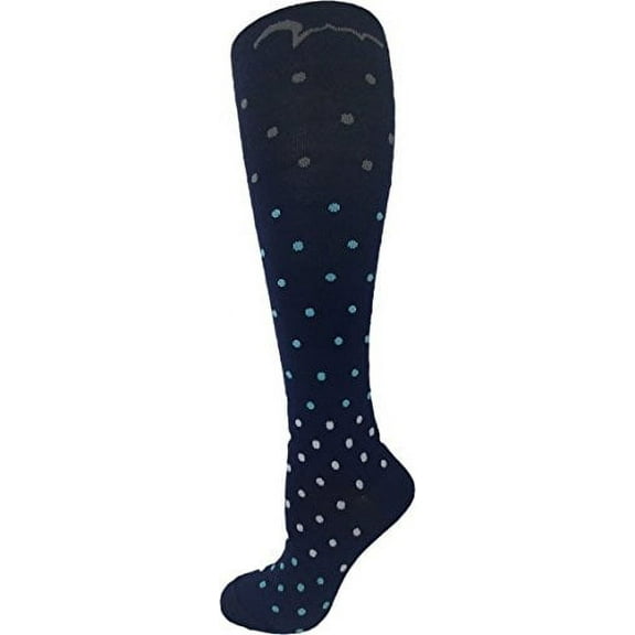 Extra Soft Large/X-Large Colorful Compression Socks, Moderate/Medium Graduated Compression 15-20 mmHg. Therapeutic, Occupational, Travel & Flight Knee-High Hosiery. Stylish Colors: Blue Polka Dot