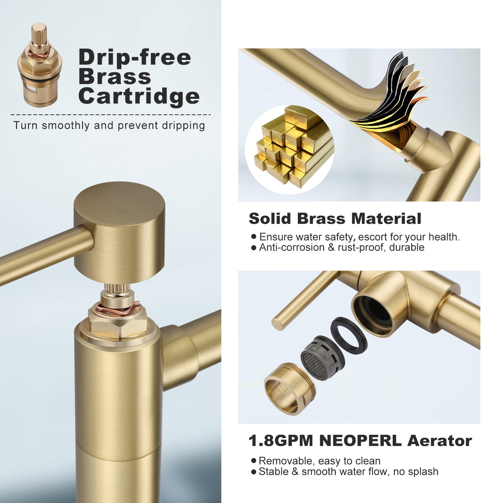 Wowow Deck Mount Stove Pot Fillers Faucet, Solid Brass Folding Kitchen Faucet, Brushed Gold with Stretchable Double Joint Swing Arm