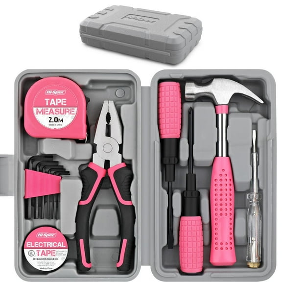 13pc Pink Small Compact Womens Ladies Hand Tool Kit Set for Home & Office DIY.Household Basic Repairs in a Portable Tool Box Case