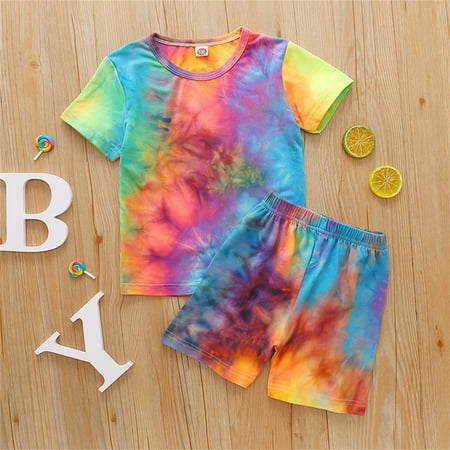 

CHGBMOK Clearance Toddler Kids Baby Girls Summer Cute Tie-Dye Printed Short-Sleeved Clothes Set