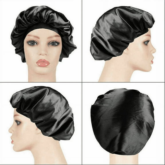 Women's Silk Head Cover Night Sleep Cap Hair Bonnet Hat Satin Wide Band Large