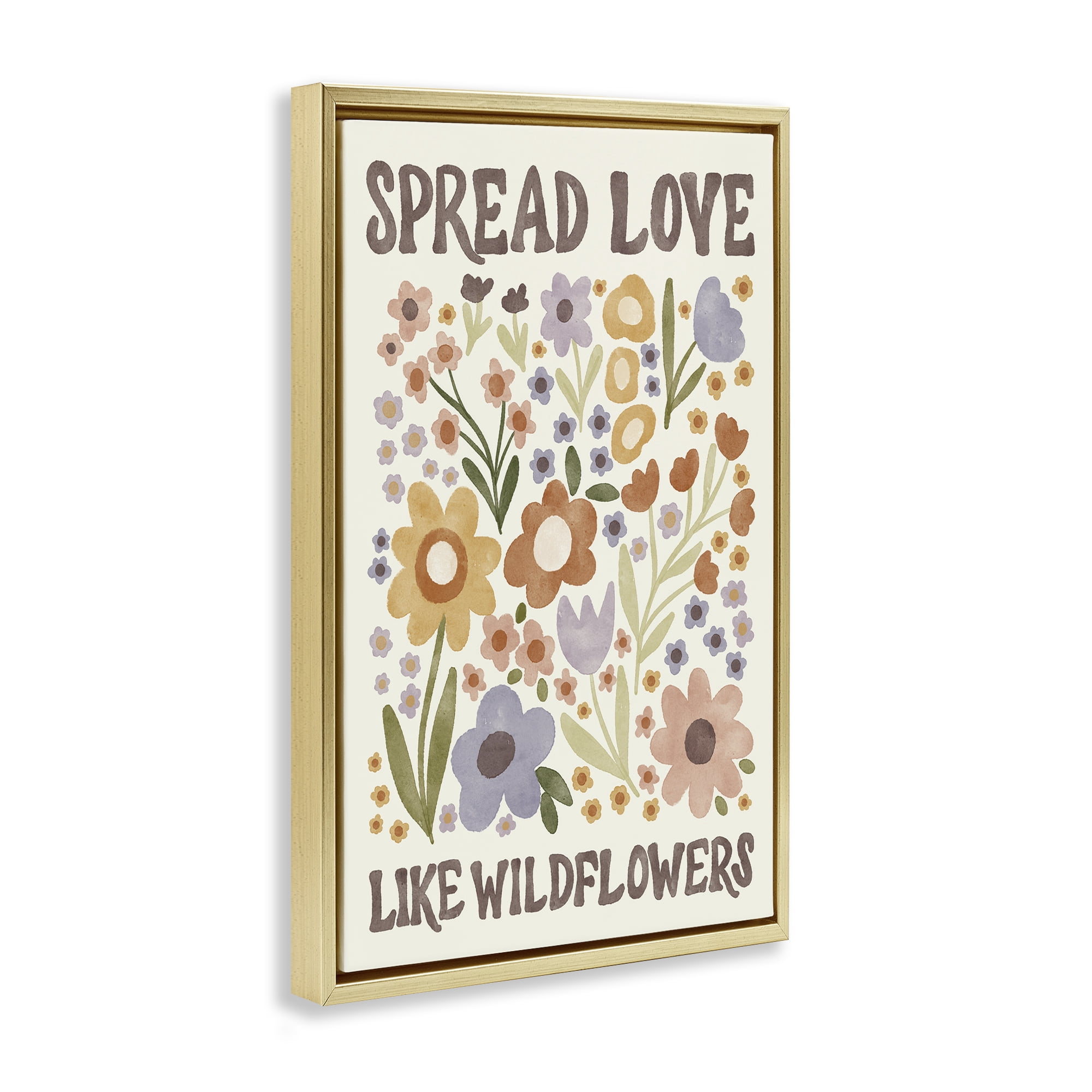 Stupell Industries Spread Love Like Wildflowers Plants & Flowers Painting Gold Floater Framed Canvas Art Print Wall Art, 17 x 25