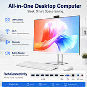 PTZZHEDM 23.8" All-in-One Desktop Computer, Intel i5-2520M, 8GB RAM, 128Gb SSD, FHD Display, Windows 10 Pro, Webcam, Keyboard, Mouse, Wi‑Fi, Bluetooth, White