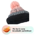 thumbnail image 4 of Gorro de invierno con puños suaves, pompón, rayas, tejido, calavera, gorro de esquí holgado, gorro de lana de mezcla de colores degradados, 4 of 5