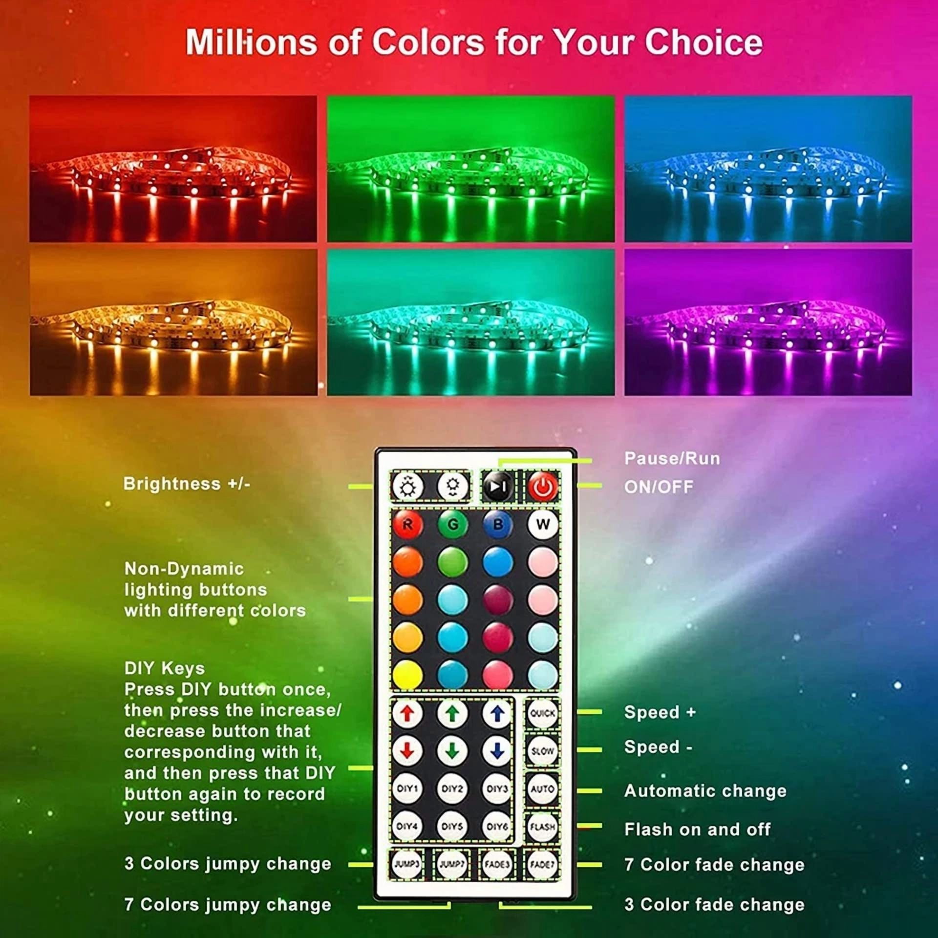 50Ft Multicolor Led Strip Lights Remote Control Rgb For Bedroom Party Home