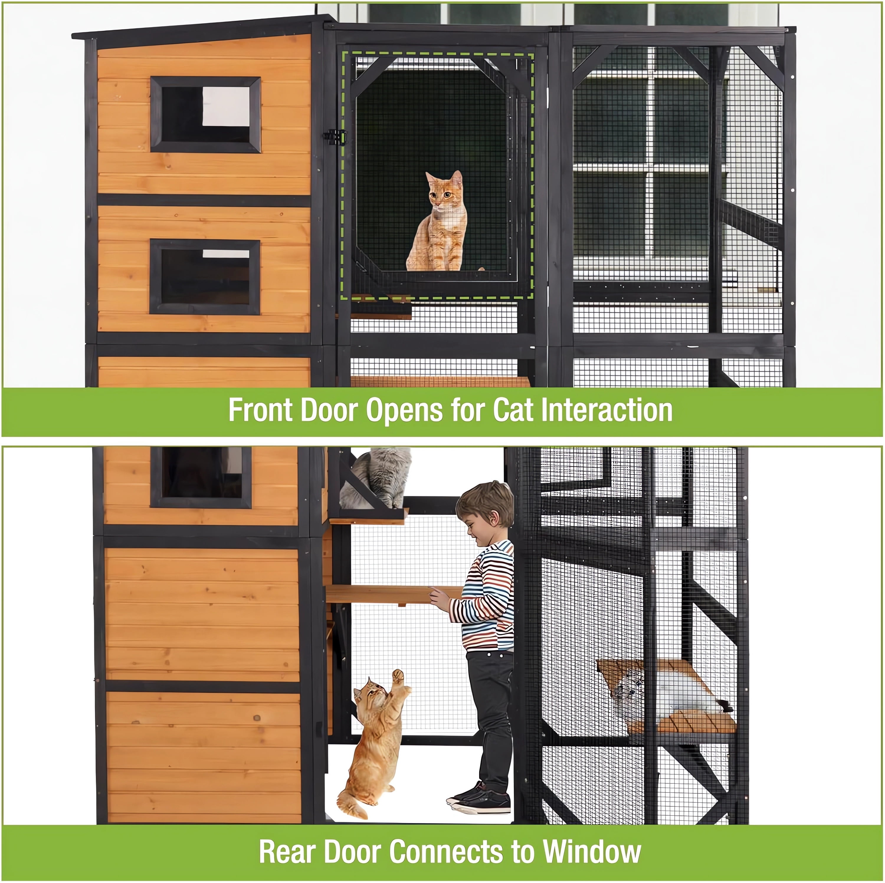 Aivituvin Large Catio Cat Enclosure Window for Outdoor Cats, Weatherproof Cat House with Roof, Resting Platforms & Windows, Indestructible Feral Cat Shelter for Backyard