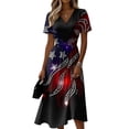 thumbnail image 2 of Red White and Blue Dress for Women Swing Flowy Midi American Flag Dress A-Line Casual V Neck Short Sleeve Party Midi Dresses, 2 of 5