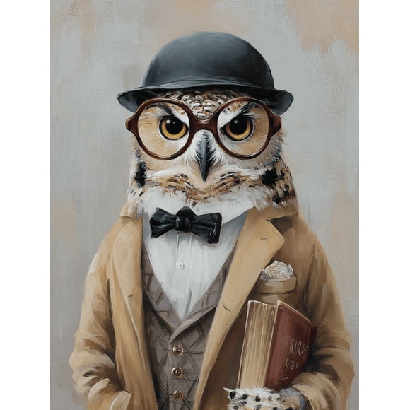Qisvanset Wise Owl Portrait Canvas Wall Art 15.75x11.81 Inches