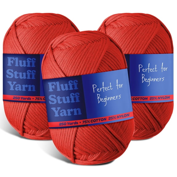 LammaLoe Cotton Yarn For Crocheting And Knitting, (250 Yards) Worsted Medium #4 Crochet Yarn For Beginners, 3 Pack, Red