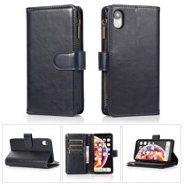 Allytech iPhone XR Wallet Case 6.1", 9 Cards Holder Zipper Wallet Case for Women Men Shockproof Hand Strap Full Protective Flip Stand Case Cover for  Apple iPhone XR - Blue