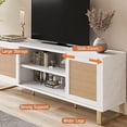 thumbnail image 4 of Meuble TV en Rotin pour Téléviseurs jusqu'à 65 Pouces, Console Multimédia 58 Pouces avec 2 Portes Coulissantes, Centre de Divertissement de Ferme avec Étagère Réglable pour Salon, Chambre, 4 of 7