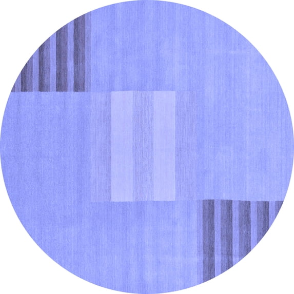 Ahgly Company Machine Washable Indoor Round Abstract Blue Modern Area Rugs, 8' Round