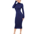 thumbnail image 4 of Wyobmus Women Casual Long Sleeve Maxi Dress Solid Color Turtleneck Bodycon Long Dress Fall Winter Thickened Wrapped Dress A-Dark Blue, 4 of 9