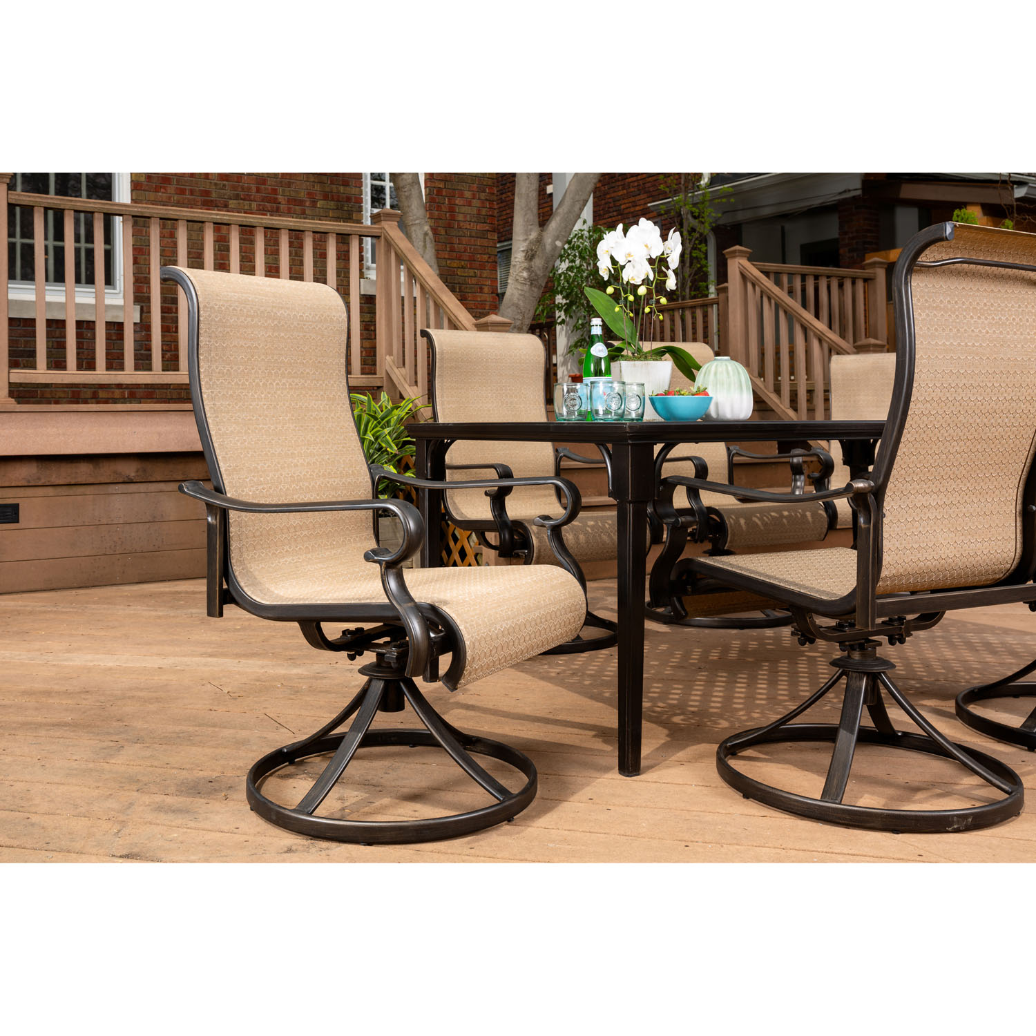 Hanover Brigantine 7-Piece Dining Set with an Expandable Cast-Top Dining Table and 6 Sling Swivel Rockers - image 4 of 14