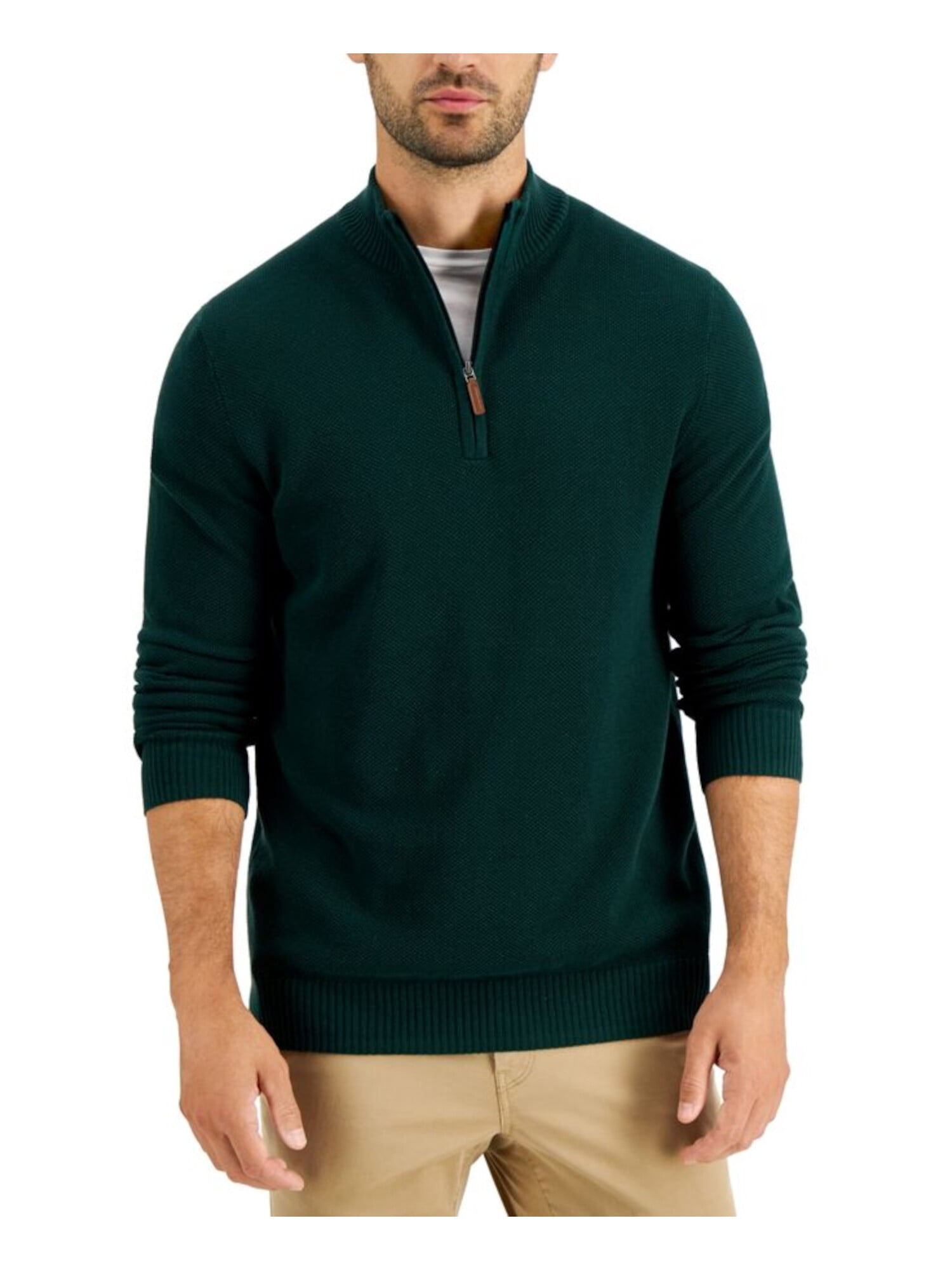 Green Quarter-Zip Pullover Sweater 