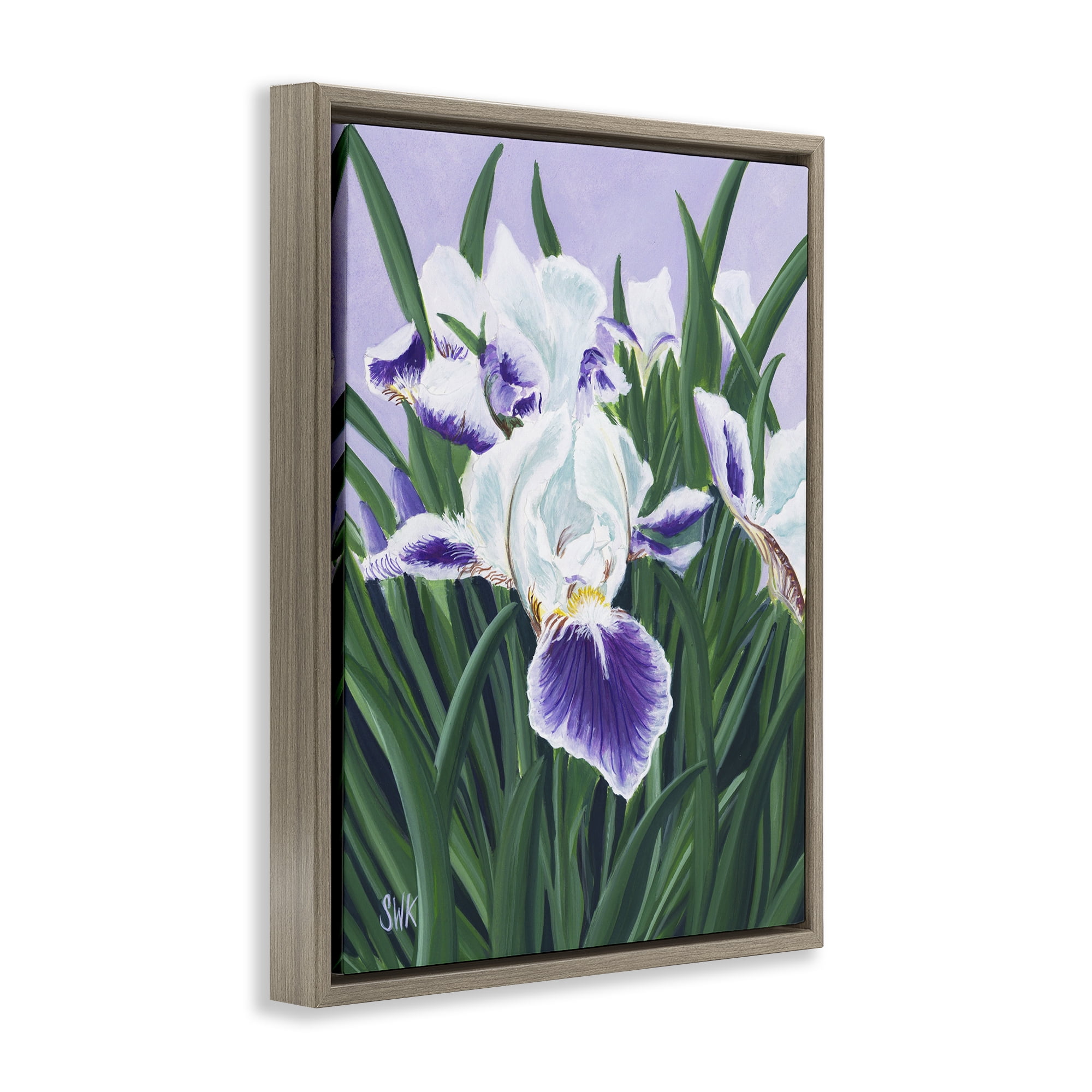 Stupell Industries Purple & White Irises Brown Framed Floater Canvas Wall Art, design by Sarah Waldron Kimball