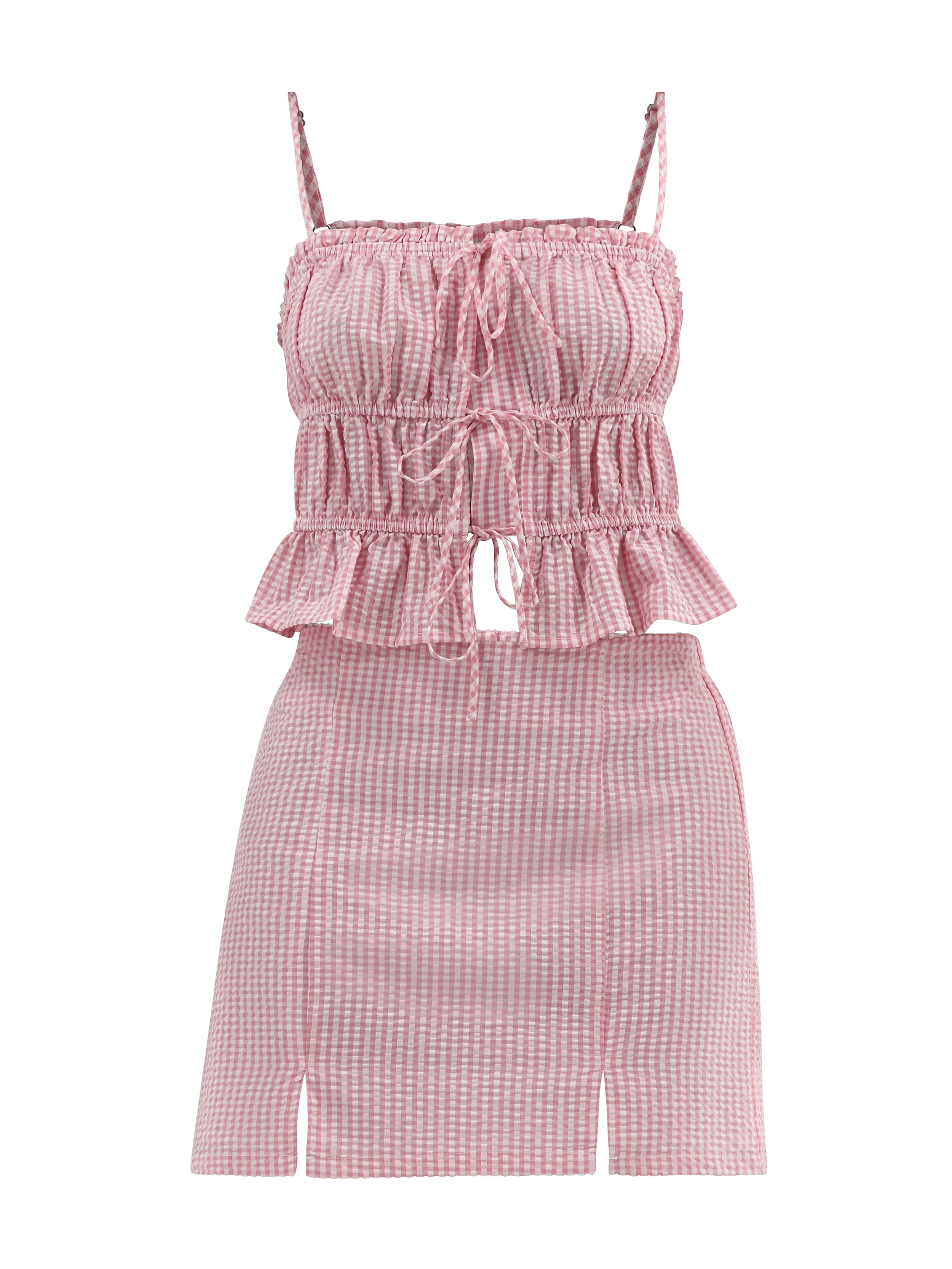 No Boundaries Women's Tie Front Top and Slit Mini Skirt Set, 2-Piece, Sizes XXS-XXL