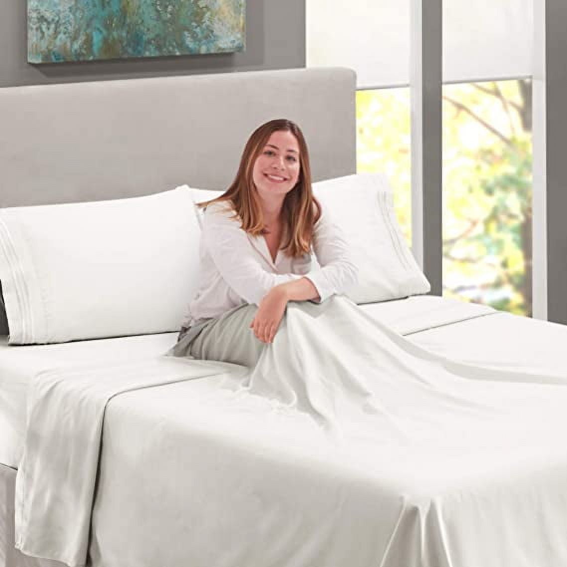 Split Head Queen Size Top Split Sheet Set of 4 Pcs, Adjustable Split 34 inches from The Top, Egyptian Cotton 600 Thread Count Solid, 18 Inch Deep Pocket For Adjustable Beds, Wine