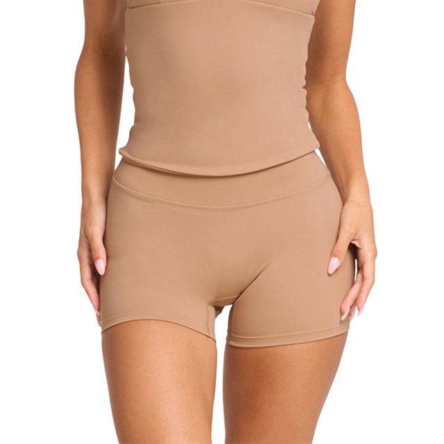 Pantalones Cortos Deportivos de Yoga de Alta Elasticidad para Mujer - Cintura Alta, Informales, Cómodos y Cómodos Caqui S