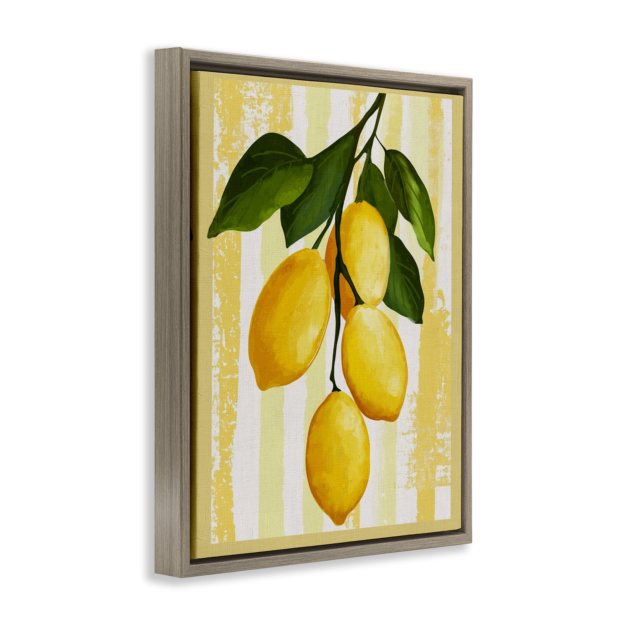 Stupell Industries Lemons on Green Branch Brown Framed Floater Canvas Wall Art, design by Yen