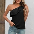 thumbnail image 2 of ATOYSOY Women's Eyelet Loose Tank Tops Dressy Tunic Beach Solid Color Trendy Tees One Shoulder Ruffle Casual Workout Elegant Summer Camisole Girls Retro Black L, 2 of 5