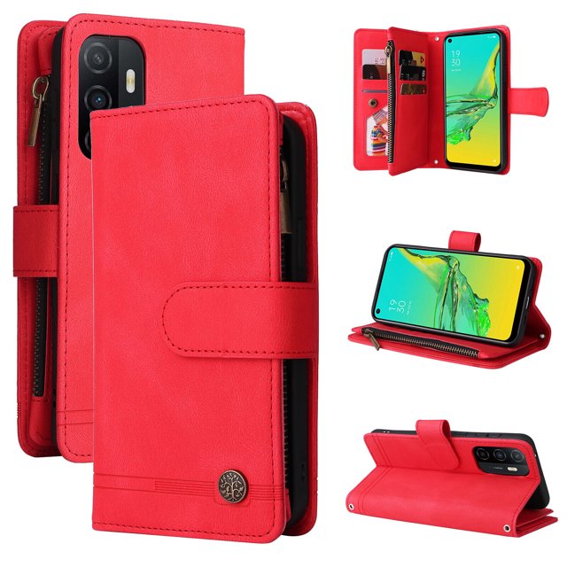 Case for Samsung Galaxy A33 5G/4G Cover Zipper Pocket Wallet Case Magnetic Protective - Red