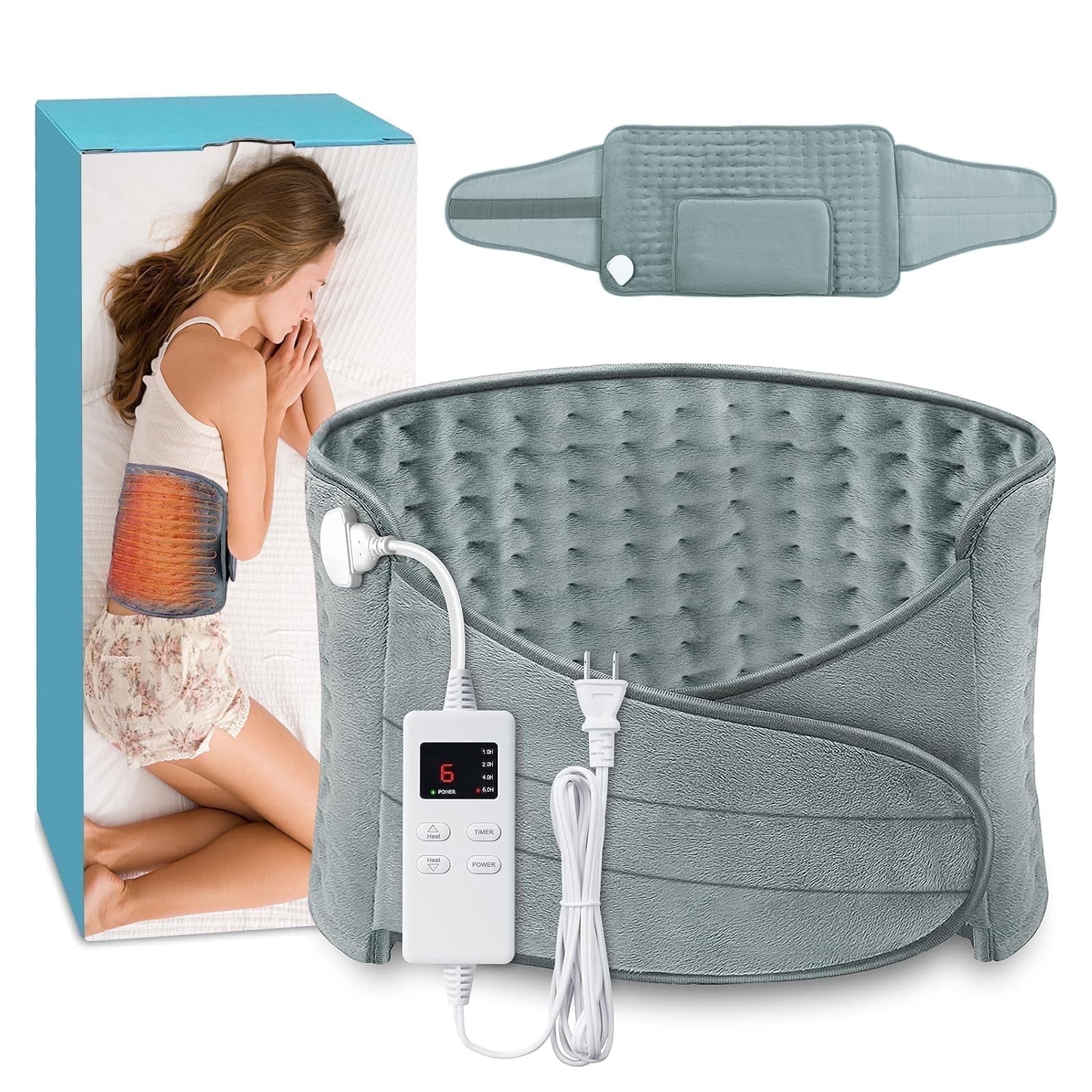 COCOBELA Heating Pad for Back Pain Relief Electric Heating Pad Wrap for Period Cramps Lower Back Neck Shoulders Pain Relief 3 Timer 5 Heat Setting & Auto Shut 12x24 Heated Pad + 20" Belt Adjustable