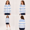 thumbnail image 3 of HILEELANG Girls Striped Cardigan Sweater, V-Neck Button Front Knit Cardigan for School and Casual Wear, Light Blue/Cream, Sizes 8Y, 3 of 15
