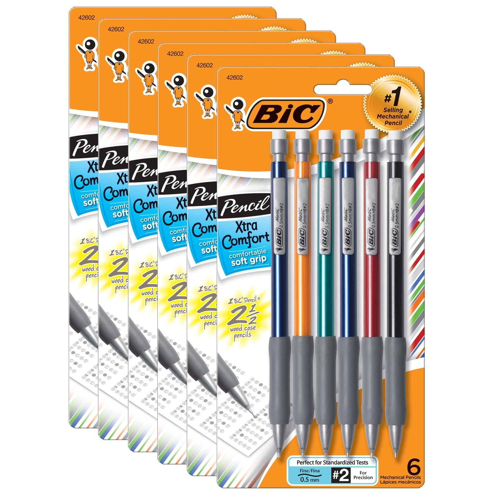 BIC Xtra-Comfort Mechanical Pencil, 0.5mm Fine Point, 6 Per Pack, 6 Packs