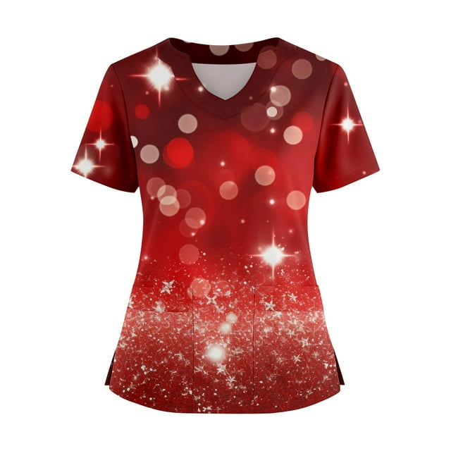 Ktyne Sarraus pour Femmes Col en V Sarraus Médicaux Manches Courtes Extensibles Chemises d'Uniforme d'Infirmière Légères Haut de Sarrau avec Poches Rouge XXXXXL