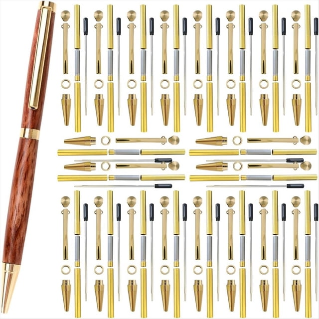 Kit de 20 Bolígrafos de Punta Fina 7 mm para Torneado de Madera con Recambios, Herrajes de Latón y 5 Acabados para Bricolaje.