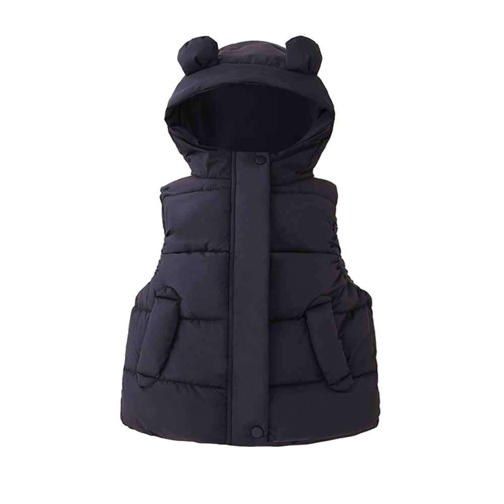 Godderr Toddler Kids Boys Girls Hooded Vest down jacket Cute ears Thickened Winter Jacket Tops Warm Outerwear Waistcoat 1-7Y
