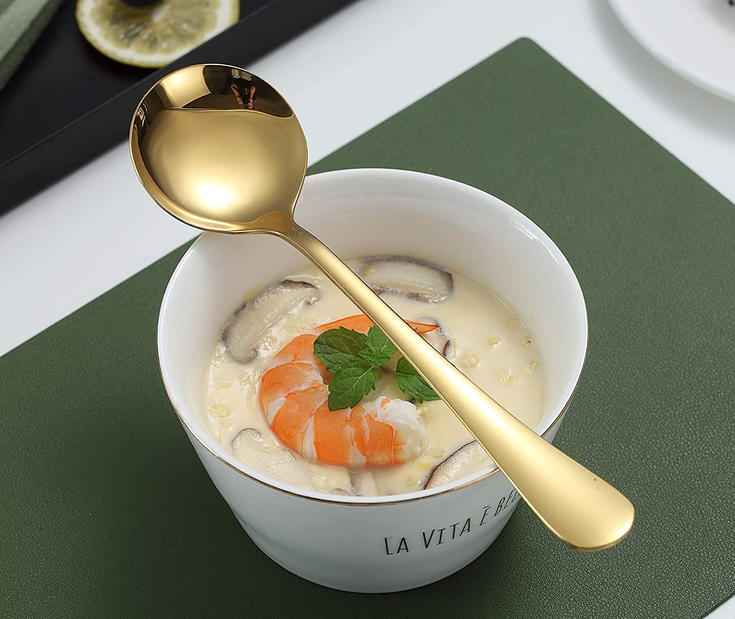 6 Pieces large Soup Spoons, Stainless Steel Spoon Premium Food Grade Large  Dinner Spoons Unique Large Capacity Spoon Head Design can Accommodate more