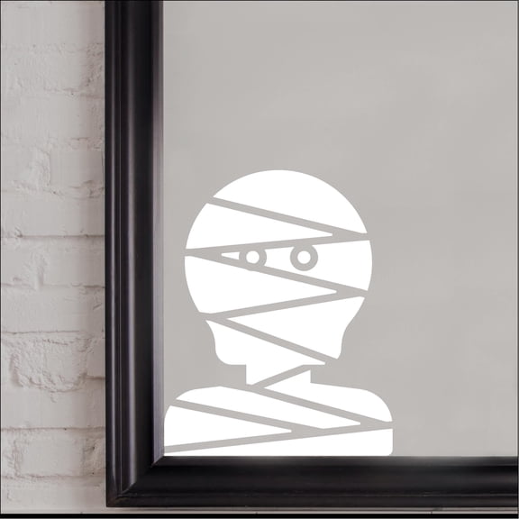Halloween Mummy Head spooky Vinyl Lettering Wall Decal Size: 15”H x 12”L - Color: White
