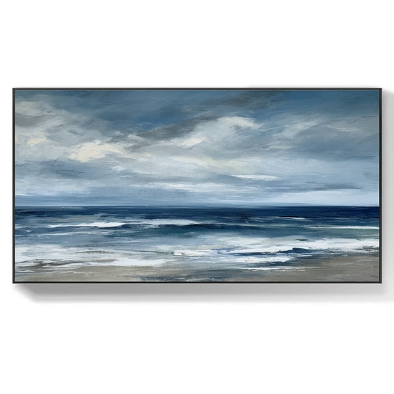 Original Seascape Acrylic Painting On Canvas Sky & Sea Art Acrylic Blue Ocean for Home Decor Beach Landscape Art For Living Room,Unstretched,Frameless,(41*61cm)16*32Inches