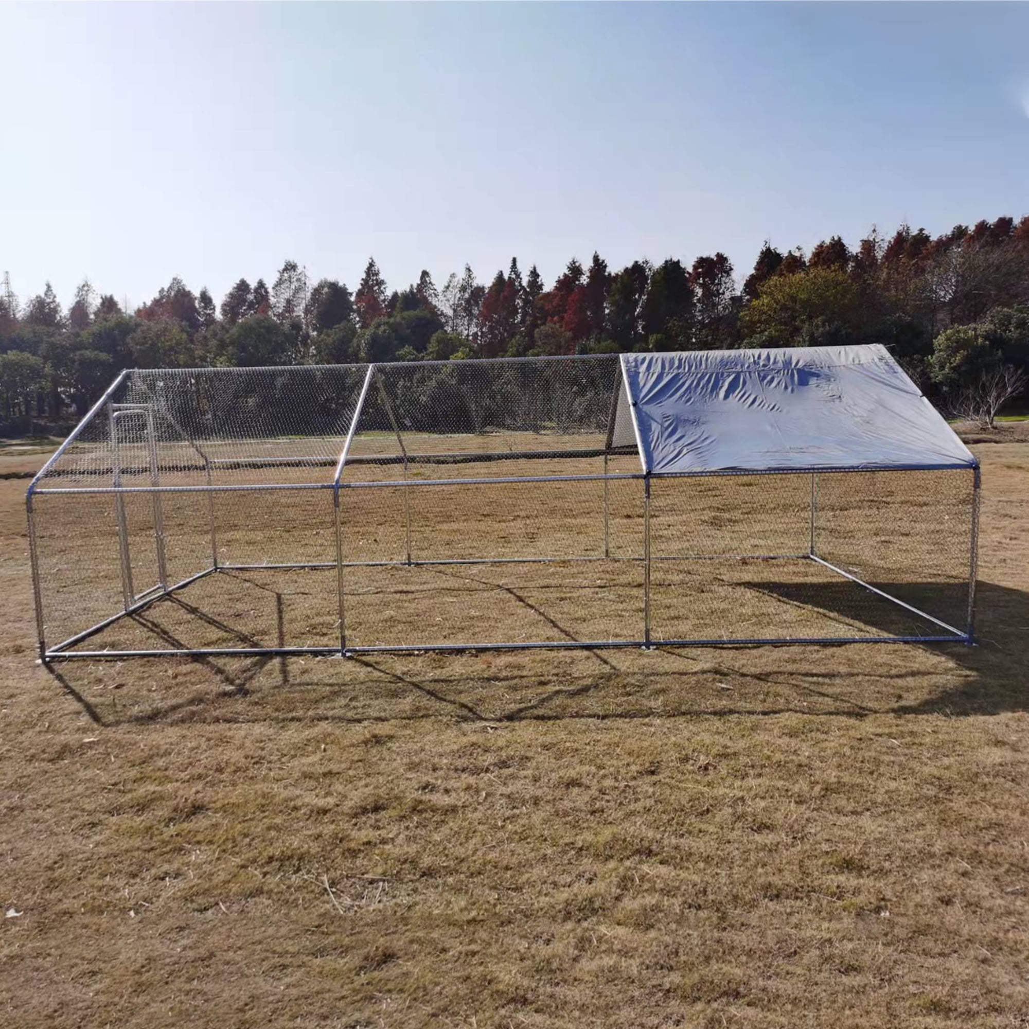 Pefilos 19.7'L Outdoor Large Chicken Coop, Walk-in Metal Poultry Cage Hen Run House Rabbits Habitat Pen with Waterproof and Anti-Ultraviolet Cover, Silver Pefilos 19.7'L Outdoor Large Chicken Coop, Walk-in Metal Poultry Cage Hen Run House Rabbits Habitat Pen with Waterproof and Anti-Ultraviolet Cover, Silver
