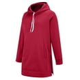 thumbnail image 4 of Women's Longline Hooded Sweatshirt, Side Slit Detail with Pockets, Oversized Casual Pullover for Layered Looks and Comfortable Daily Wear-Red, 4 of 7