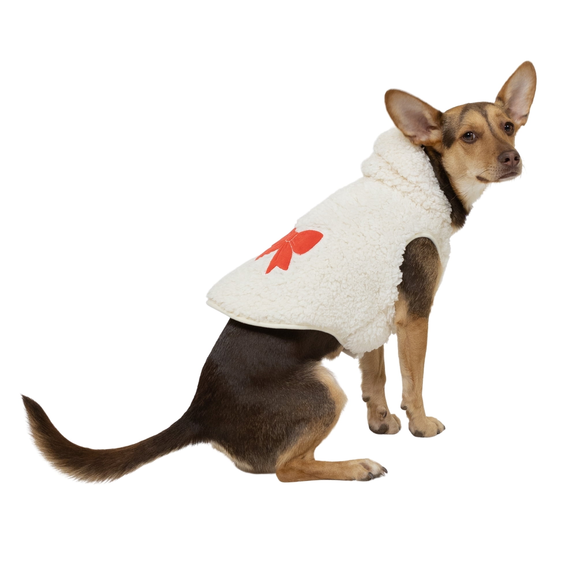 Vibrant Life Medium Sherpa Winter Coat for Dogs with Pink Bow, White