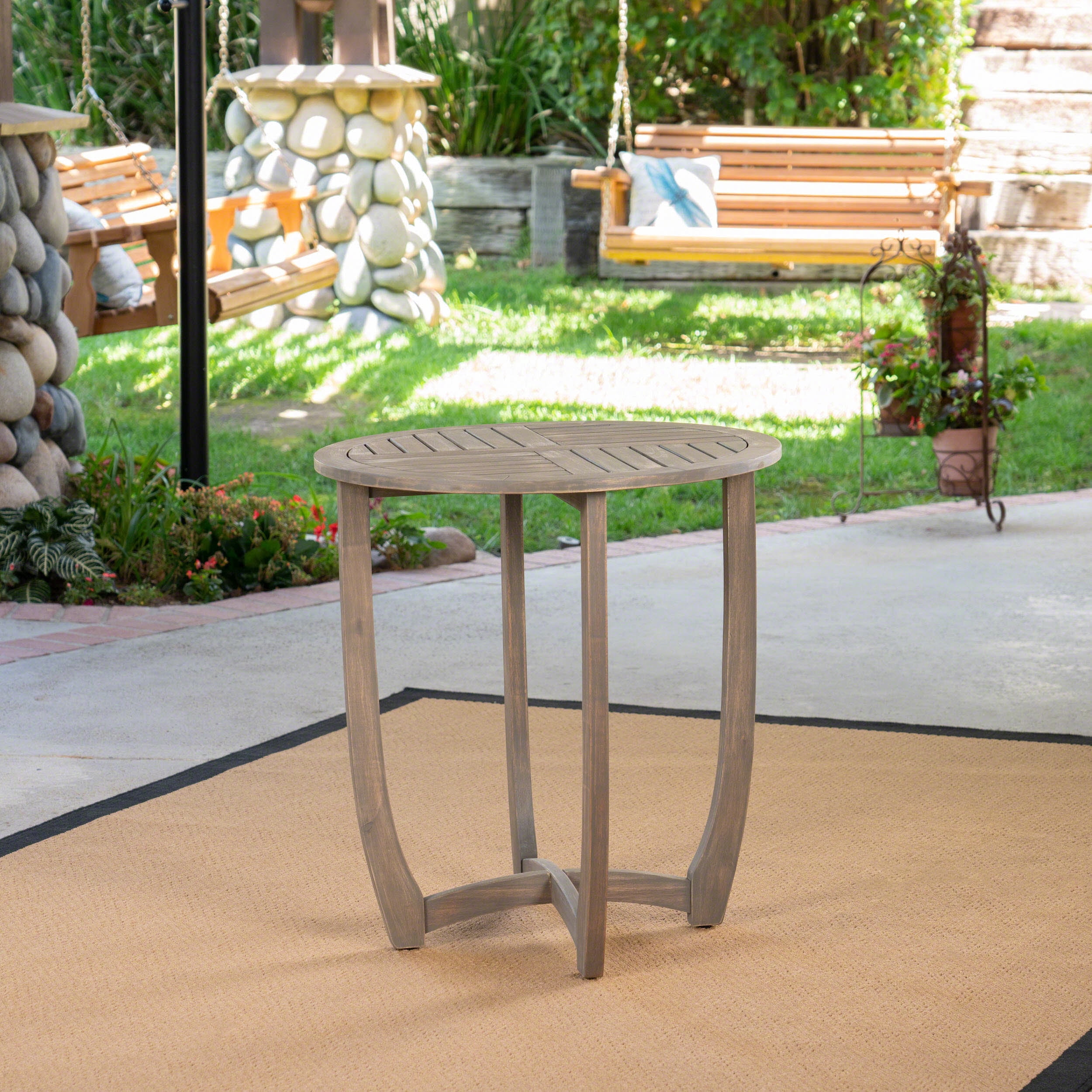 Outdoor Round Acacia Wood Bistro Table 27.5 Inch, Compact Leisure Desktop for Patio Garden, Gray