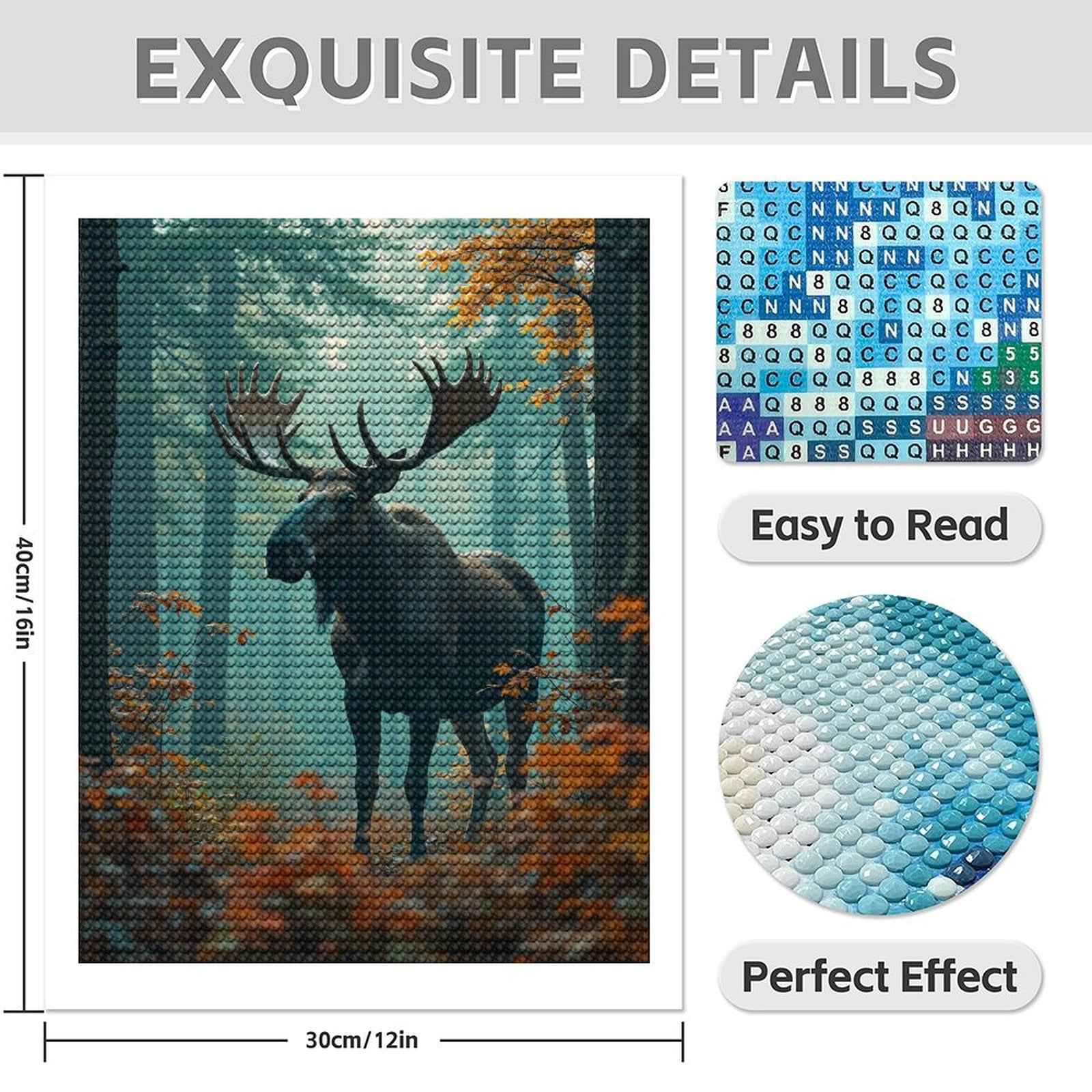 Diamond Art Kit for Adults, Moose In Autumn Forest Diamond Painting for Adults Beginners, 5D DIY Diamond Art Painting Kits, Colorful Diamond Painting Craft for Home Decor 12x16