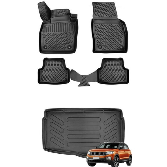 Car Floor Mats   Cargo Liner (Full SET) Compatible for Volkswagen T-Cross 2019-2024 Waterproof | All Weather