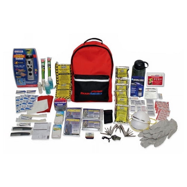Ready America 70285 72 Hour Deluxe Emergency Kit, 2-Person 3-Day Backpack, First Aid Kit, Survival Blanket, Power Station, Multi Tool, Portable Go-Bag for Camping Car Earthquake Travel Hiking Hunting